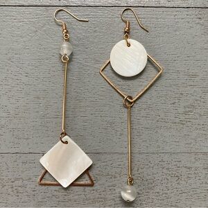 Shell White Geometric Boho Mismatched Earrings